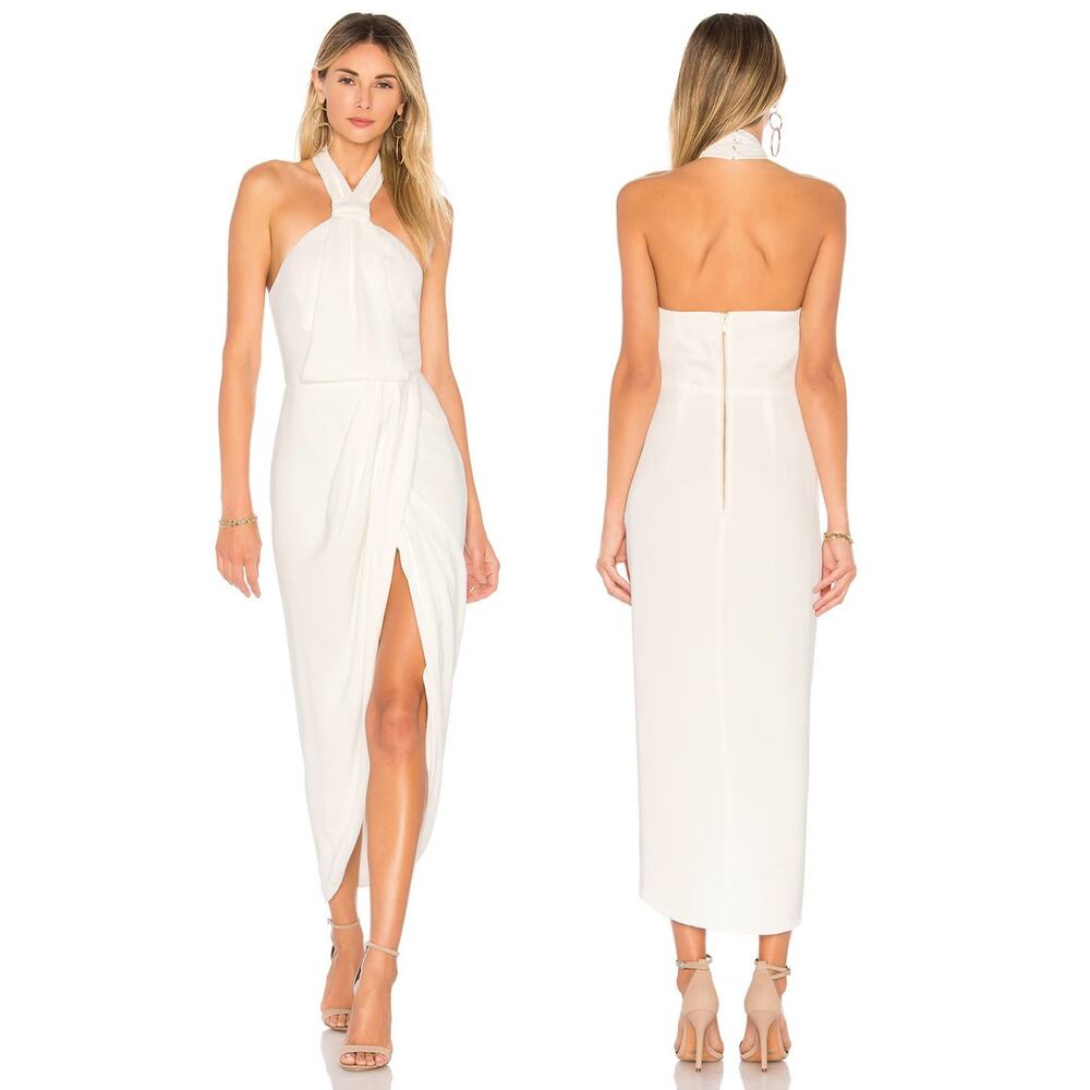 Shona Joy Knot Draped Dress Halter Formal Party Cocktail Bridal Wedding Sz 2